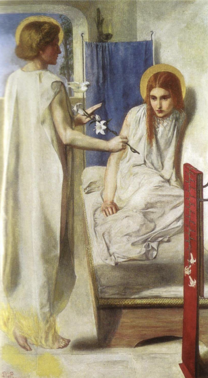 <p>Ecce Ancilla Domini! (Here’s the Lord’s Servant!) (Annunciation) Dante Gabriel Rossetti 1850</p>