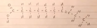 <p>Fatty acids that contain one or more double carbon-carbon (C=C) bond.</p>