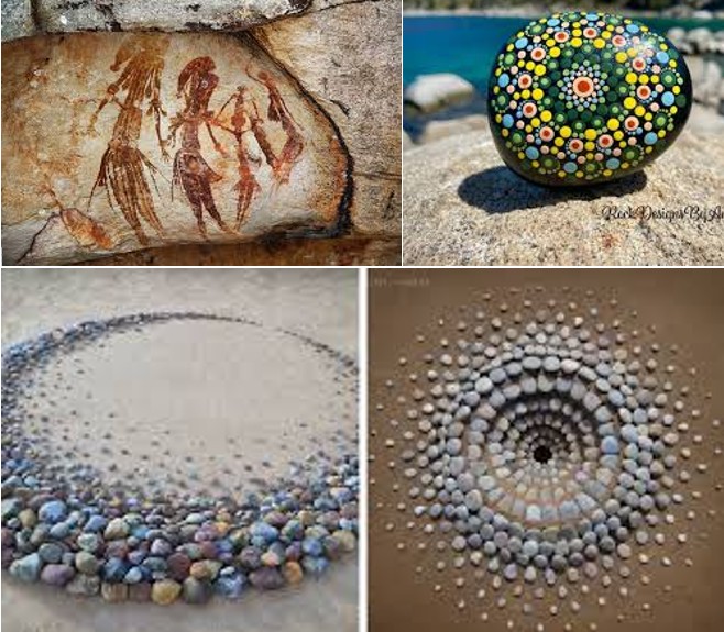 <p>Petroglyphs, dot paintings, and stone arrangements</p>