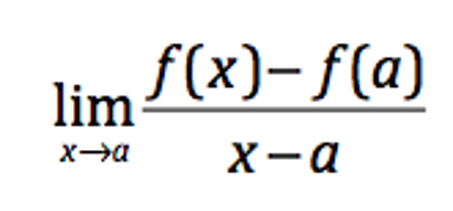 <p>limit as x approaches a of [f(x)-f(a)]/(x-a)</p>