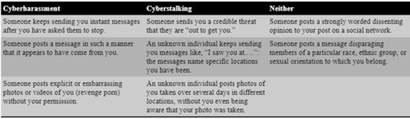 <p>Threatening behavior or unwanted advances directed at an adult using the Internet or other forms of online and electronic communications; the adult version of cyberbullying.</p>