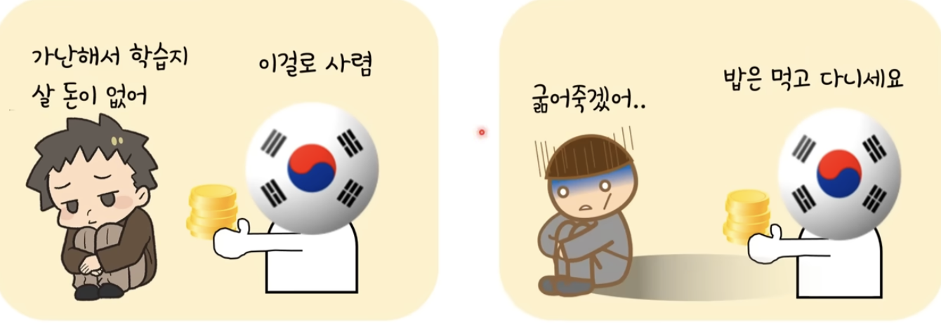 <p>기초생활수급비, 장학금 (가정형편)</p>