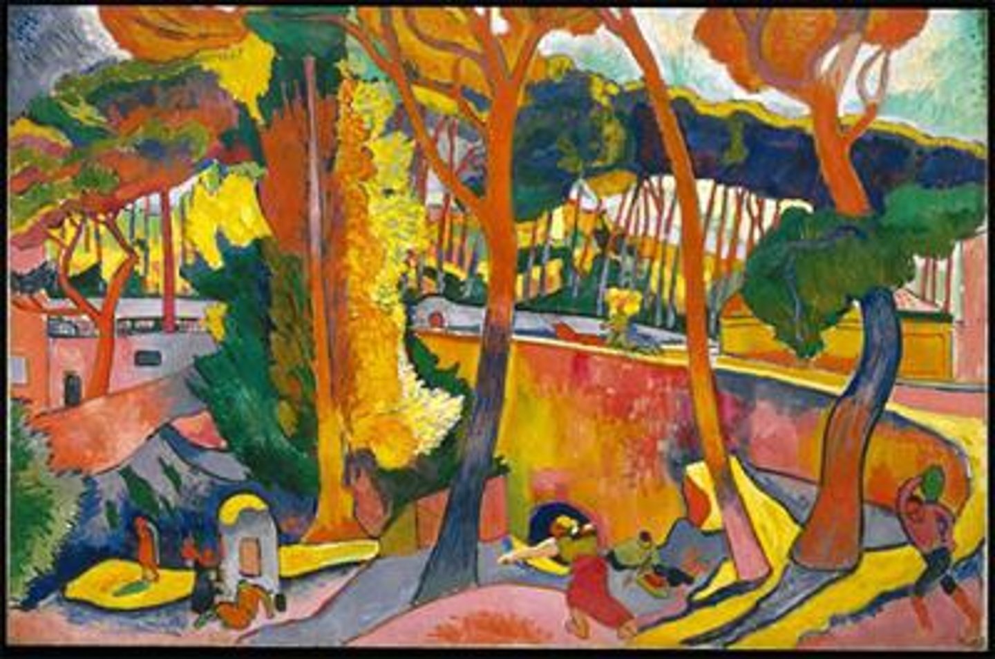 <p>fauvism<br>- bold color palette<br>- loose brushwork<br>- simplified forms<br>- contrasted and harmoniezed complementary colors <br>- influenced by impressionism<br>- landscape, portraits, and still lifes<br>- flattened forms for a two dimensional effect<br>- integration of african art</p>