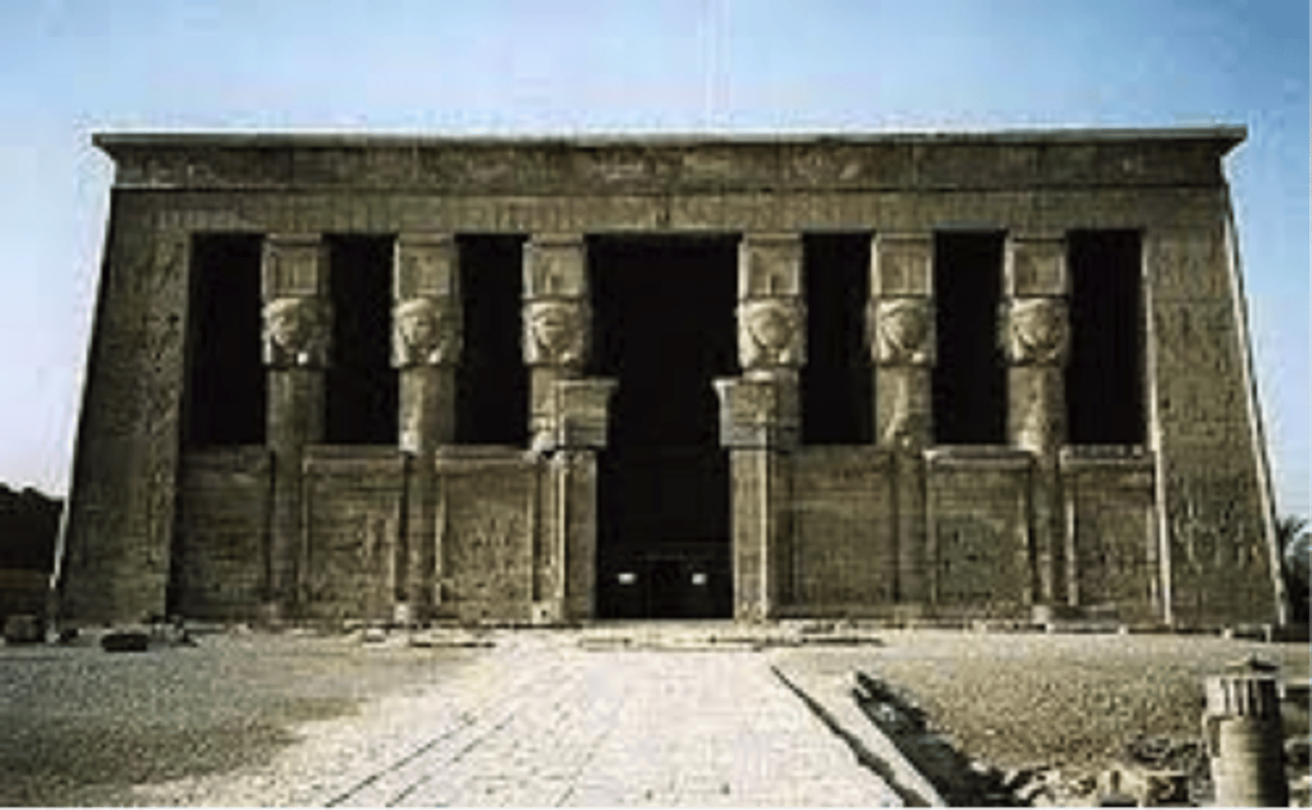 <p>Dedicated to female goddess Hathor. Inside is a carving of a person holding up a large object. Daniken's theory is that it's an Egyptian "lightbulb".</p>