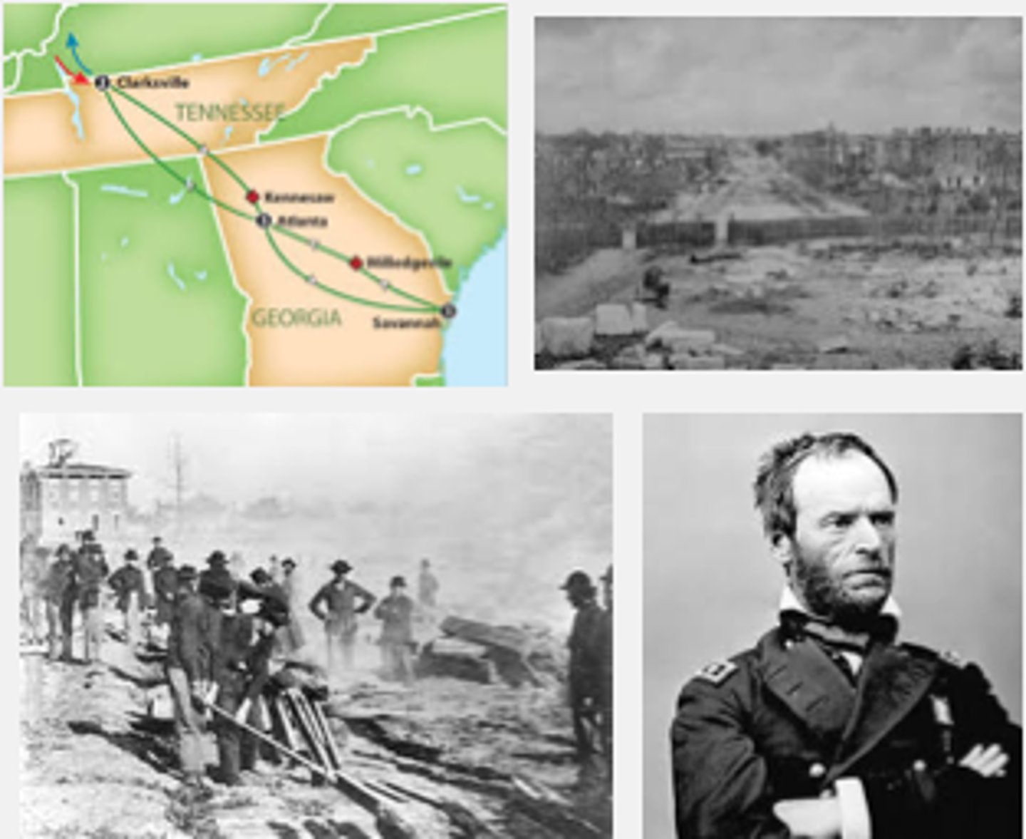 <p>1860s,Gen.Sherman(union) &amp; Hood (Confederate); ordered evacuation of the city, Sherman burned most of the buildings in the city, military or not then went to Savannah .Imp.b/c this was the beginning of Sherman's March To The Sea.As a res., union defeated Confederate forces ,defending the city under John B. Hood.</p>