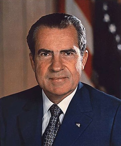 <p>Elected President in 1968 and 1972 representing the Republican party. He was responsible for getting the United States out of the Vietnam War by using "Vietnamization", which was the withdrawal of 540,000 troops from South Vietnam for an extended period. He was responsible for the Nixon Doctrine. Was the first President to ever resign, due to the Watergate scandal.</p>