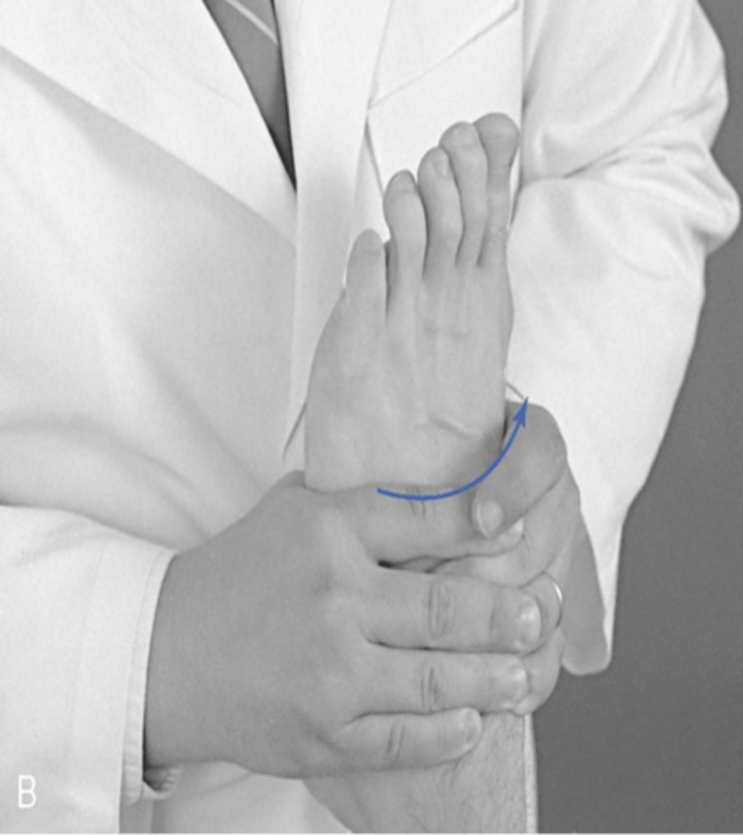 <p>Lateral to medial glide (eversion) of tibiotalar joint</p><p>- Patient position</p>