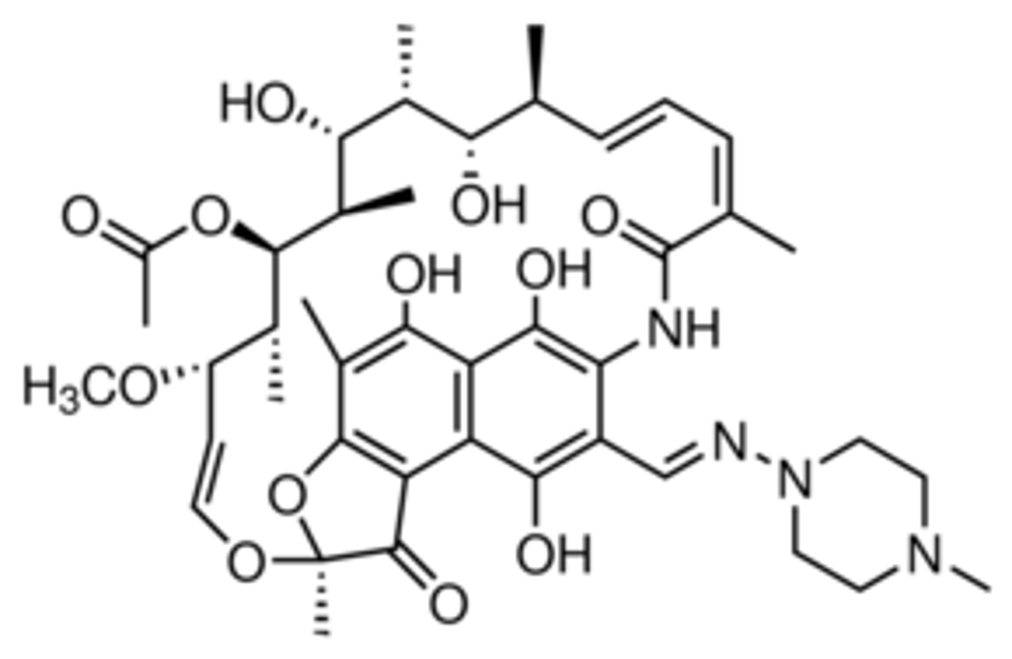 <p>Inhibits DNA-dependent RNA polymerase (bactericidal)</p>