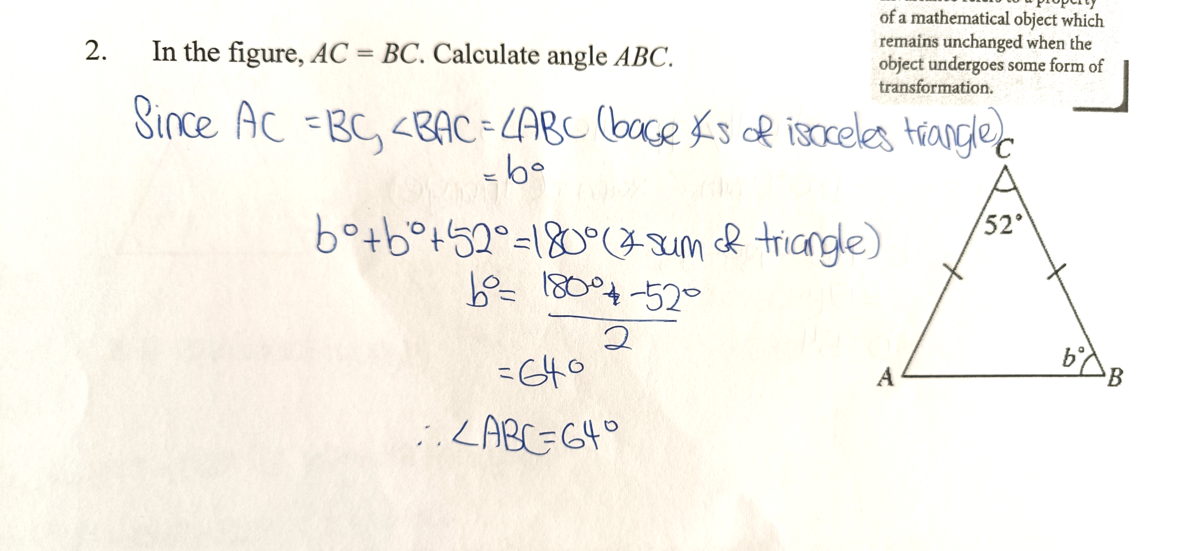 <p>base (angle sign)s of isosceles triangle</p>