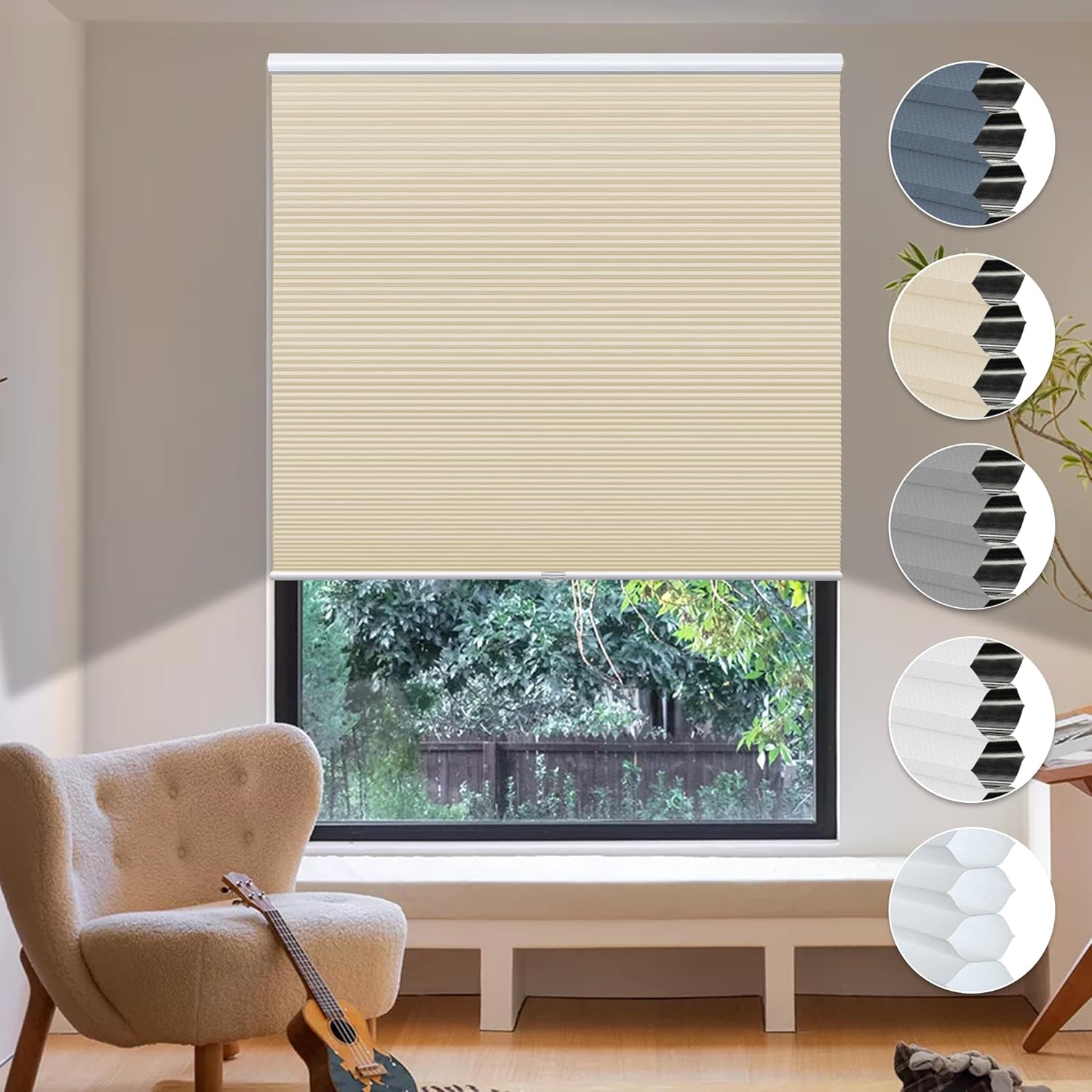 <ul><li><p>also known as Honeycomb Shades, </p></li><li><p>it consists of two or more sheets of accordion-pleated reinforced fabric that are bonded together, </p></li><li><p>It appears to be a standard pleated shade from the front,</p></li></ul><p></p>