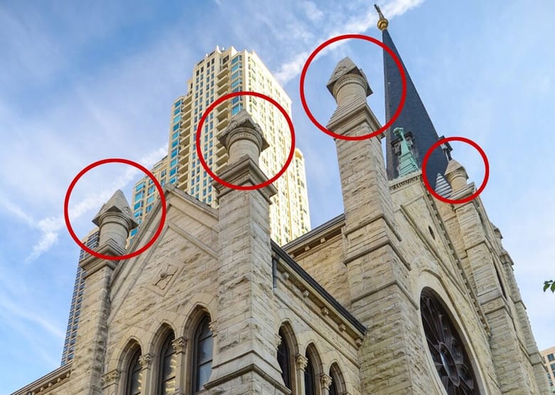 <p><span>A small, pointed ornament (looks like a mini spire) used to top off buttresses or corners of towers to add weight and stability.</span></p>