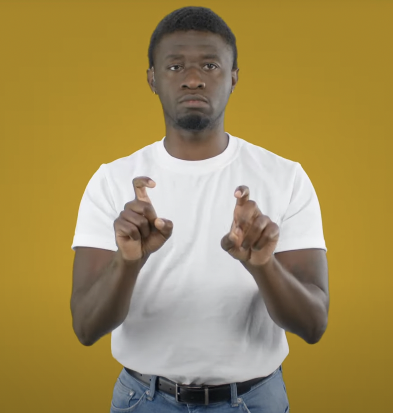 <p>lift pointer fingers up to the sky and then pull down</p>