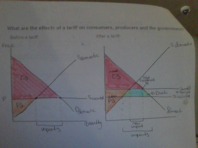 <p>gain - government through tax revnue                                                       - domestic producers (+PS)</p><p>loss - consumers (-CS)                                                                                     - global producers</p>