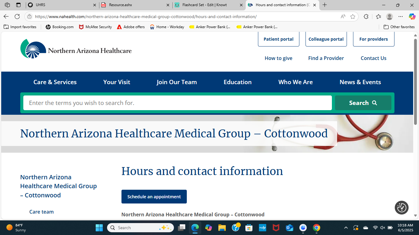<p>Northern Arizona Healthcare Orthopedic Services, 340 S. Willard St., Cottonwood, AZ 86326</p>