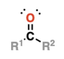 <ul><li><p>RC(O)R —&gt; have C=O  bonded to two carbons </p></li><li><p>example: acetone</p></li></ul><p></p>