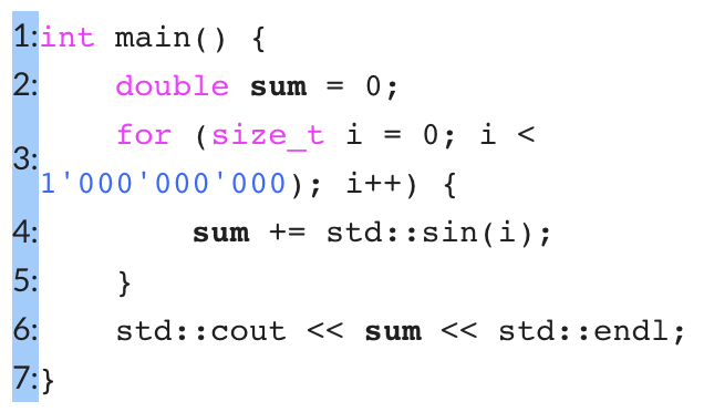 The line of code that may experience a Running → Ready transition would be