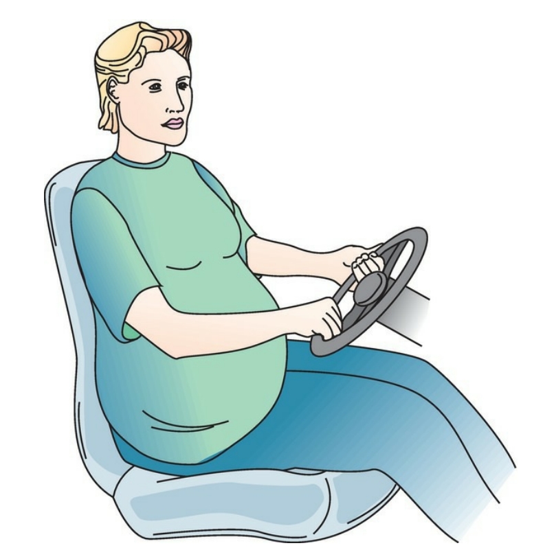 <p>The nurse teaches a client who is 18 weeks pregnant about seat belt safety. Identify the area that indicates that the client understands where the lap portion of the seat belt should be placed.</p>