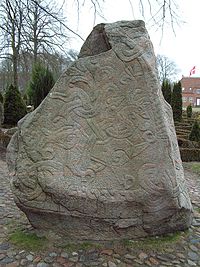 Jelling memorial stone, 983–985, Jelling, Denmark, granite, height approx. 8’