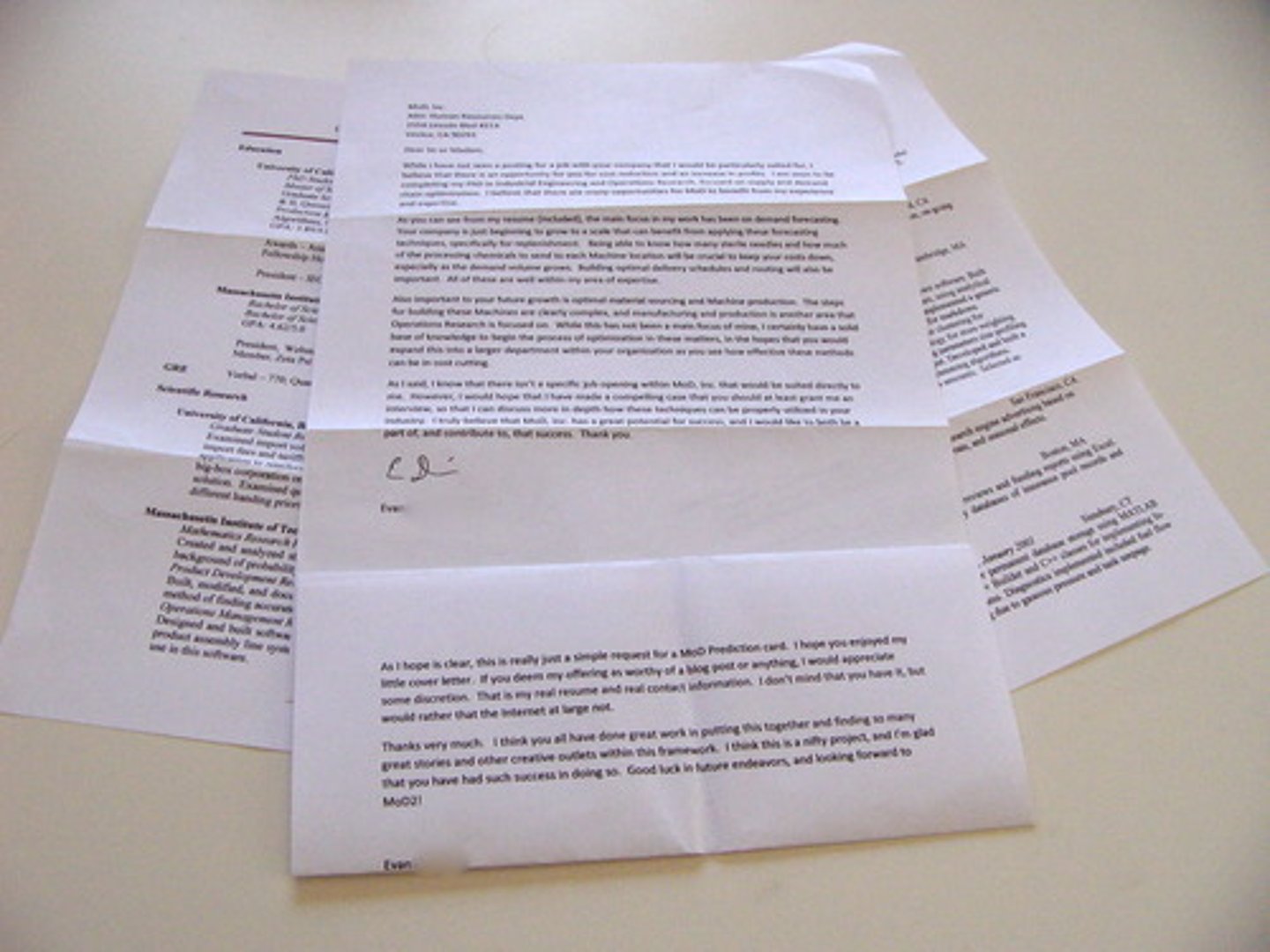 <p>a letter sent with a job application</p>