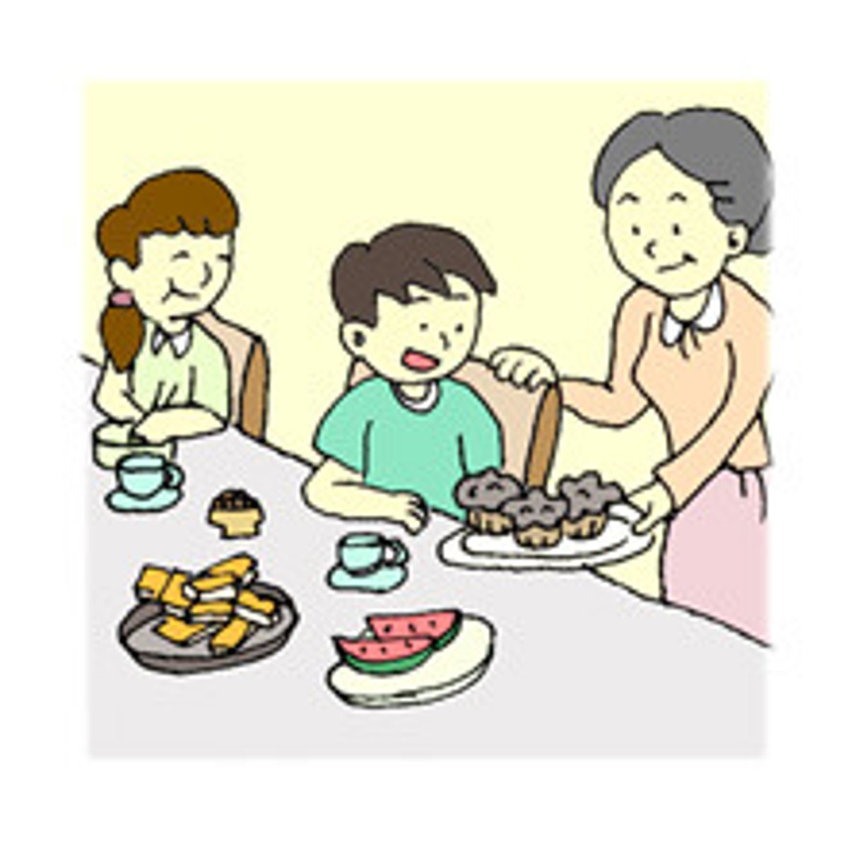<p>jamuan, menyediakan makanan</p>