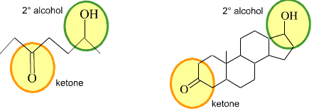 <p>Alcohol groups and ketone groups, such as the ones highlighted below, are examples of specific groups of atoms within a molecule that are responsible for the characteristic chemical reactions of that molecule.  What are these called?</p>