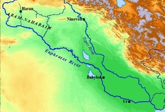 a river in Southwest Asia, joins the Tigris, important in ancient times for the extensive irrigation of its valley (in Mesopotamia)
