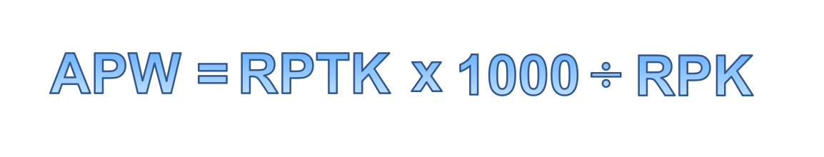 <p>Taking the calculated revenue passenger tonne kilometres and dividing it by the total revenue passenger kilometre. Lastly, take the quotient and multiply by 1000 to convert into correct units used for APW.</p>