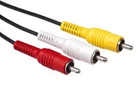 <p>yellow, red, and white cables that carries both audio and video signals</p>