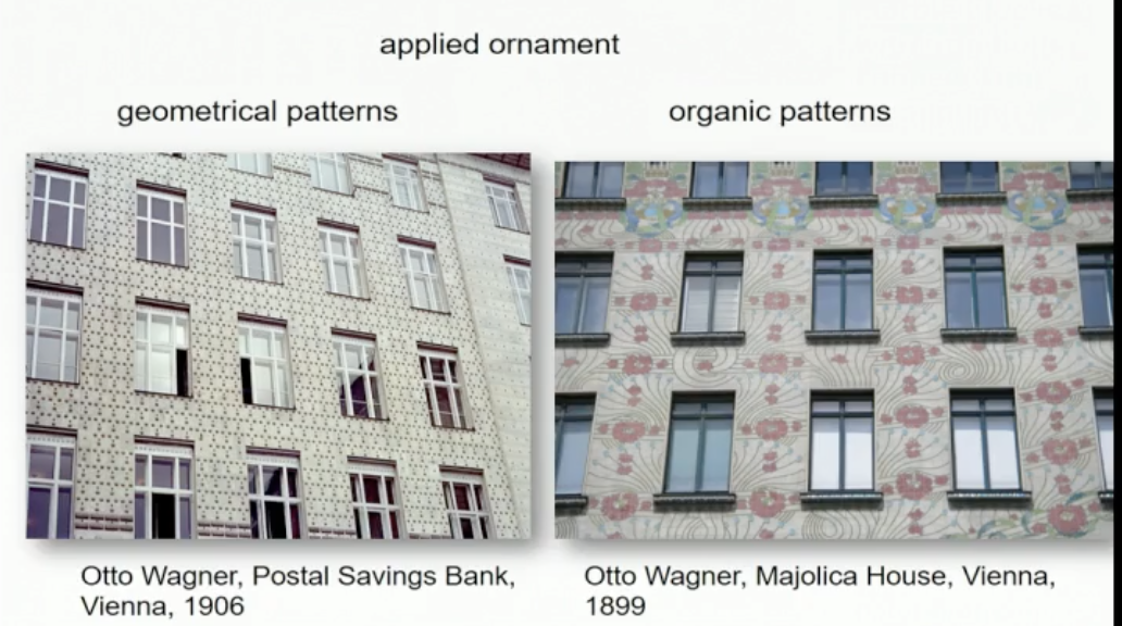 <p>This picture shows the difference in applied ornament between ______ and _______ design eras of Otto Wagner</p>