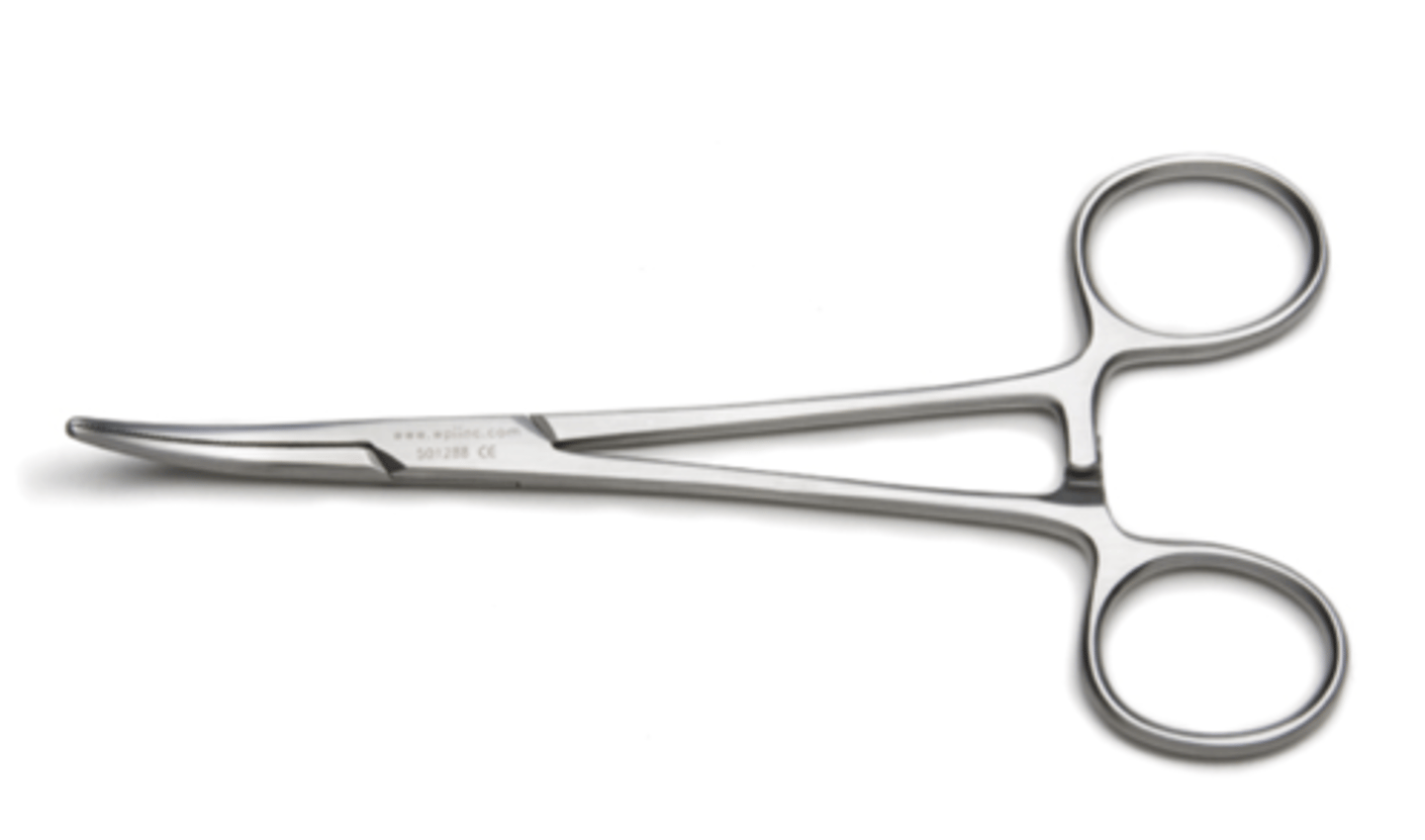 <p>- straight or curved</p><p>- used to clamp large blood vessels or grab tissue</p>