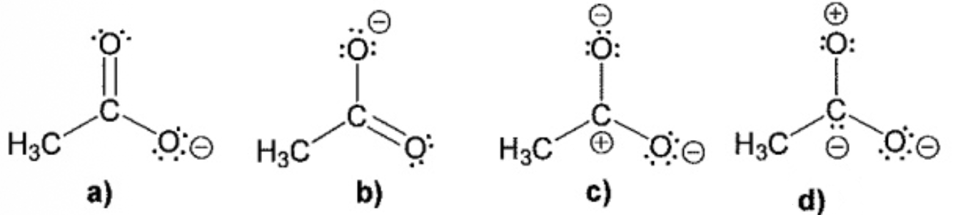 <p> Which one is the LEAST important contributing form for the resonance structure of acetate ion</p>