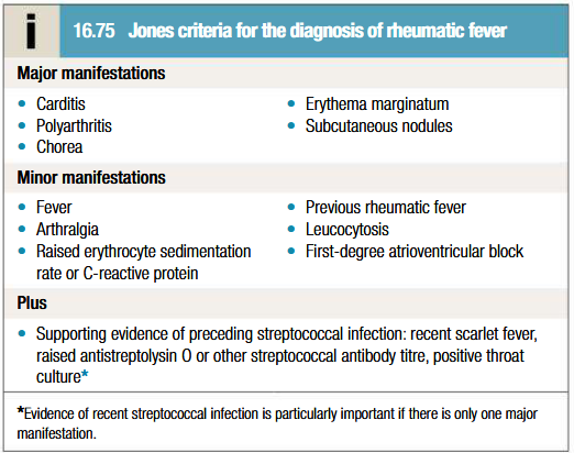 <p>When a patient fulfills <strong>two major criteria</strong> or <strong>one major and two minor criteria</strong> and meets the absolute requirement for evidence of recent group A strep infection.</p><p></p>