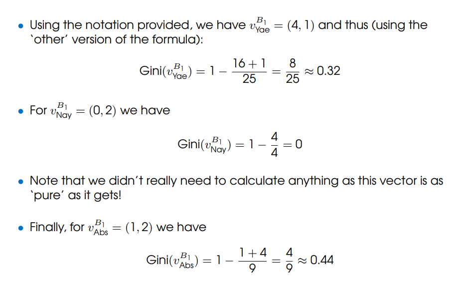 <p>• What is, therefore, the Gini-Split(B1)? • Note: You can think of it as a weighted mean of the gini impurite indexes of each of the outcomes, weighted by how many data points are in each of them.<br><br>Root = 10 </p>
