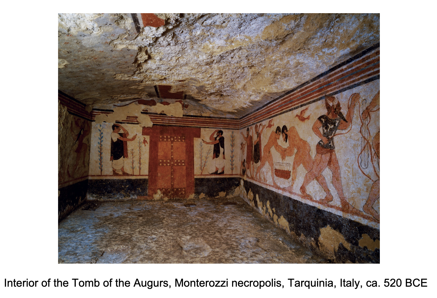 <p>Art from the Etruscan civilization (9th–1st century BCE in central Italy), known for terracotta sculptures, vibrant tomb frescoes, elaborate metalwork, and distinct temple architecture. It focused on funerary themes, everyday life, and mythology, blending Italic traditions with Greek and Near Eastern influences. Influenced Roman art and culture.</p>