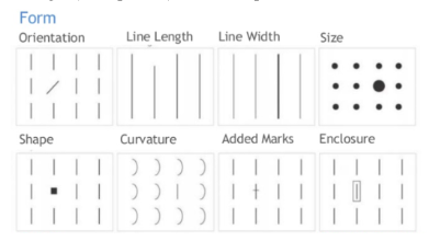 Length, width, shape, orientation, size, enclosure 