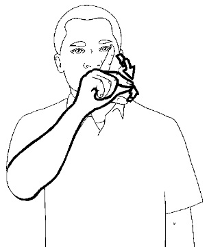 <p>Place the &quot;G&quot; sign at your mouth and move your thumb and index finger open and close (like the beak of a bird)</p>