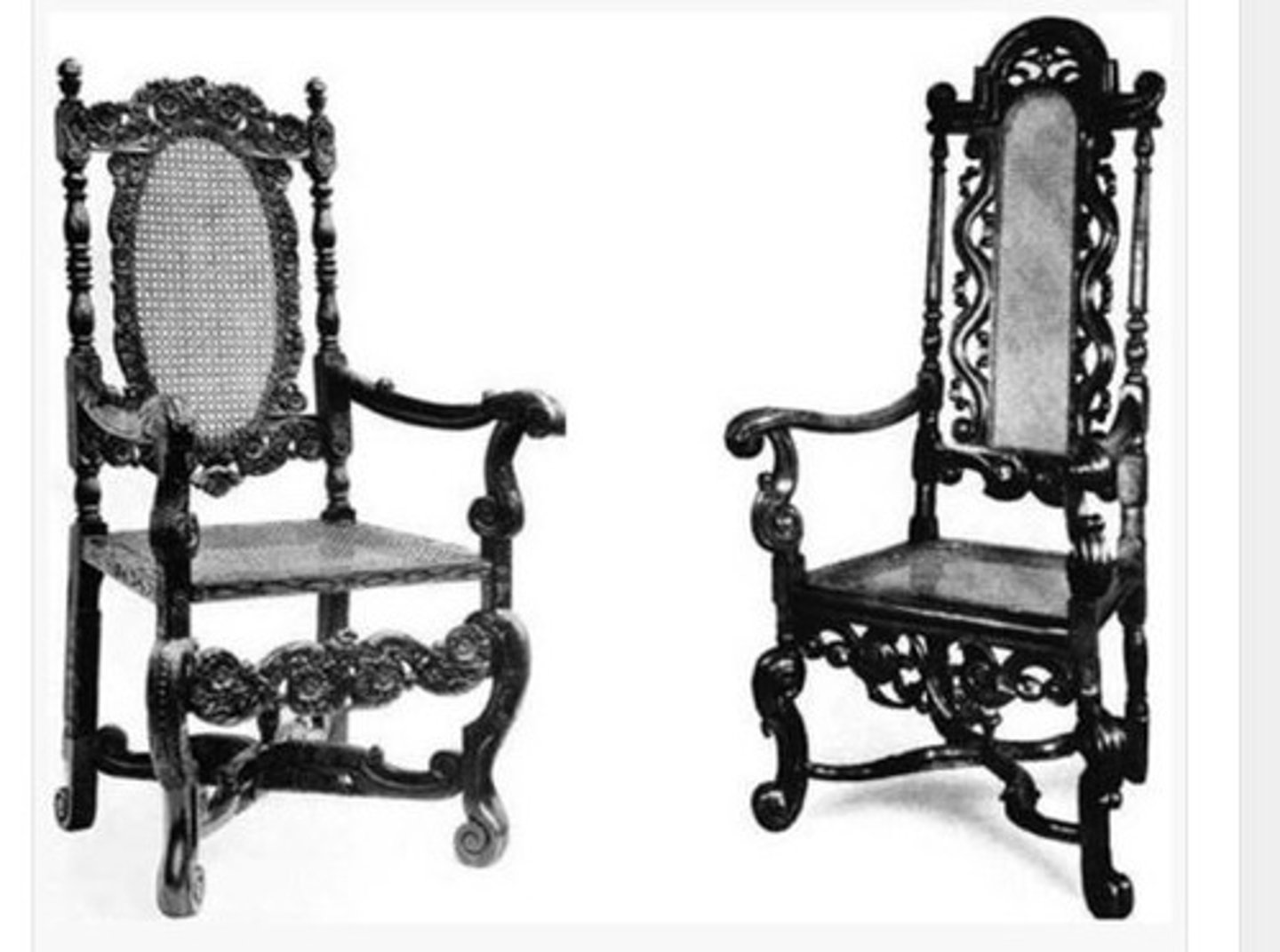 <p>side chairs w cane backs and walnut frames</p><p>side chairs w cabriole leg and goats foot</p>
