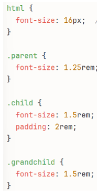<p>In the following image, what is the size in pixels for the fields in the .parent, .child, .grandchild class?</p>
