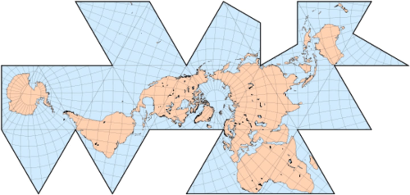 <p>A type of map that maintains the accurate size and shape of landmasses, but completely rearranges direction such that the four cardinal directions - North, South, East, West - no longer have any meaning.</p>