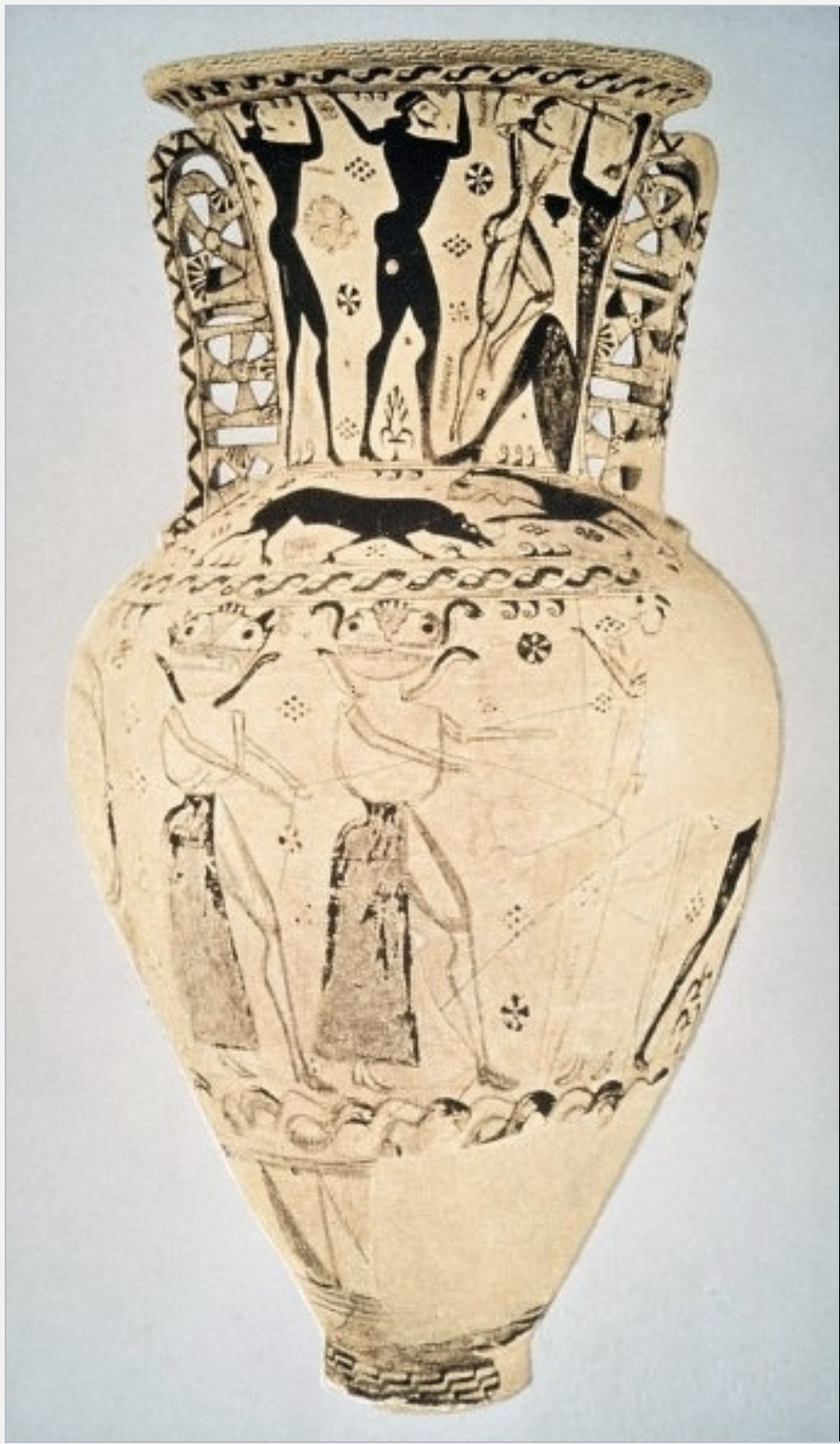 <p>a Gorgon from Greek mythology, often depicted as a winged female creature with snakes for hair, whose gaze could turn people to stone. Example: Eleusis Amphora</p>