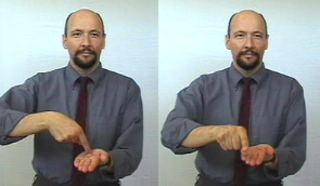 <p>directional (finger flicks towards who is paid)</p>