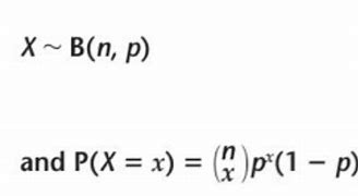 <p>The equation for binomial distribution is</p><ul><li><p> ( P(X = k) = \binom{n}{k} p^k (1-p)^{n-k} ),</p></li></ul><p> where</p><ul><li><p> ( n ) is the number of trials</p></li><li><p> ( k ) is the number of successes</p></li><li><p>( p ) is the probability of success</p></li><li><p> ( \binom{n}{k} ) is the binomial coefficient. </p></li></ul><p></p>