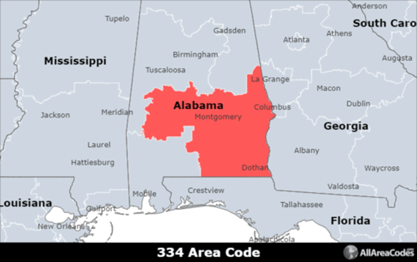 <p>Area code 334 is located in southeastern Alabama and covers Montgomery, Dothan, and Auburn. It is the only area code that serves the area.</p>