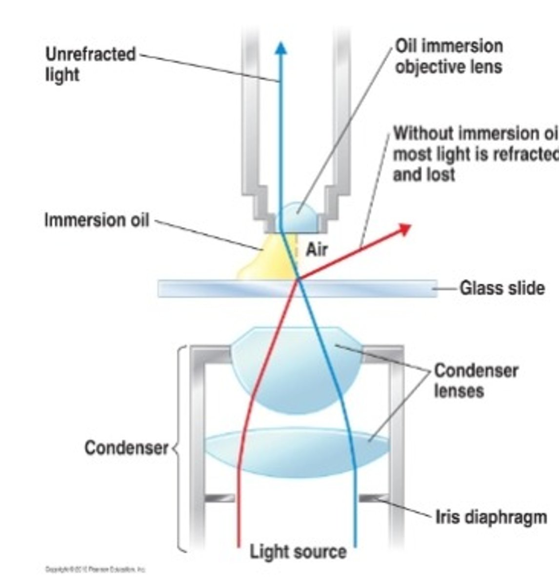 <p>It reduces refraction and increases resolution.</p>
