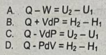 <p>What equation applies in the first law of thermodynamics for an ideal gas in a reversible open steady-state system?</p>
