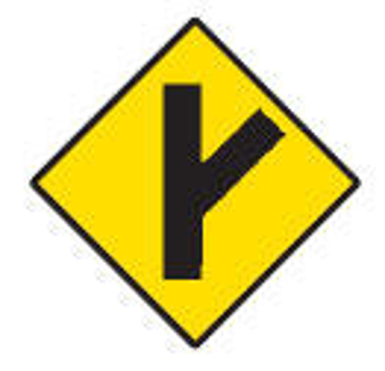 <p>Side road enters highway ahead at an angle.</p>