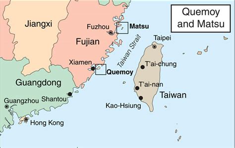 <ul><li><p>After the defeat of the nationalists in 1949,Chiang Hai Shek and the other nationalists led to Taiwan/Formuosa</p></li><li><p>The US refuses to recognise the PRC and Chiang’s gov in Taiwan keeps the Chinese seat in the UN Security Council</p></li><li><p>However, US refuses to offer any formal assistance to Chiang as they feared he would attack the PRC/mainland and want to use American soldiers for it</p></li><li><p>The tiny islands of Quemoy and Matsu were garrisoned by Chiang’s forces – Chinag viewed them as a potential platform for a military invasion against mainland China</p></li><li><p>They were therefore a hot spot in relations between the PRC and the Nationalist Chinese government in Taiwan</p></li></ul><p></p>