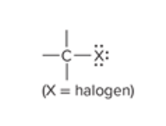 <p>Halogen (Cl, Br, F, I) attatched to carbon</p>