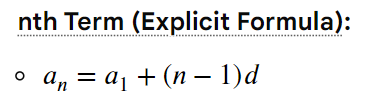 <p>tn= tsub1 +(n-1) d </p>
