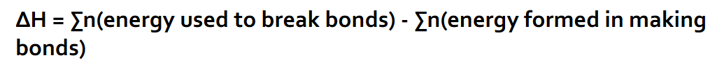 <p>sum of energy from bonds broken - sum of energy from bonds formed (gives an approximate value)</p>